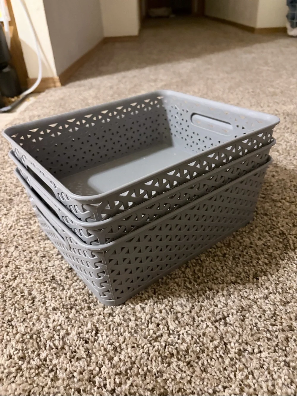 Gray Plastic Storage Basket - Stackable Home Accent